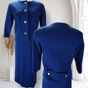 Vintage 60s Mirsa Italy Knit Wool Skirt Set Size S Crest Buttons Midi Pencil